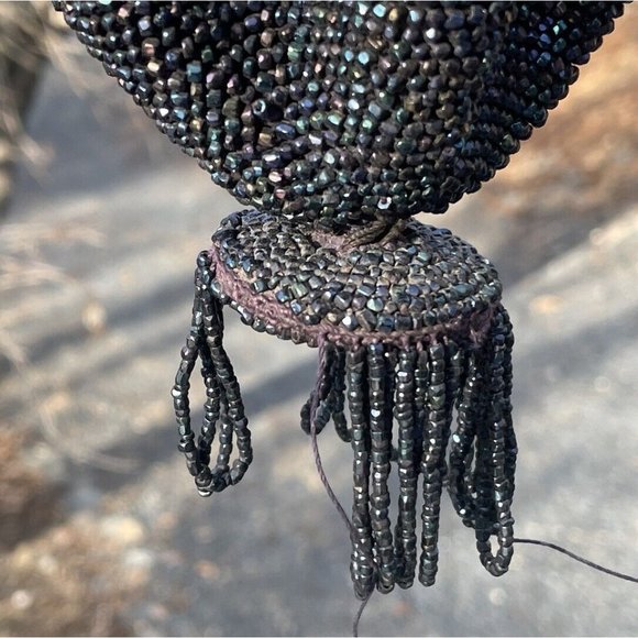 Antique Vintage 20th C.  Dark Iridescent Beaded Flapper Art Deco Glass Purse Bag - Picture 6 of 16